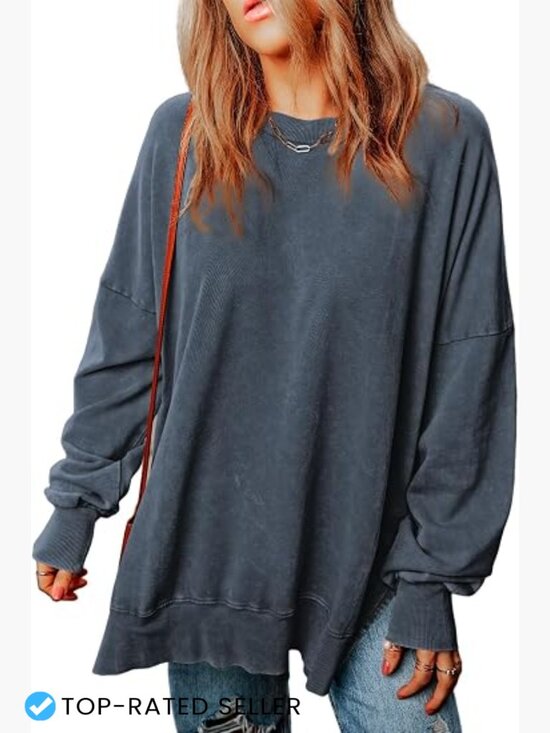 Tops - Womens Sweatshirt Casual Long Sleeve Crewneck Lightweight Pullover Oversized